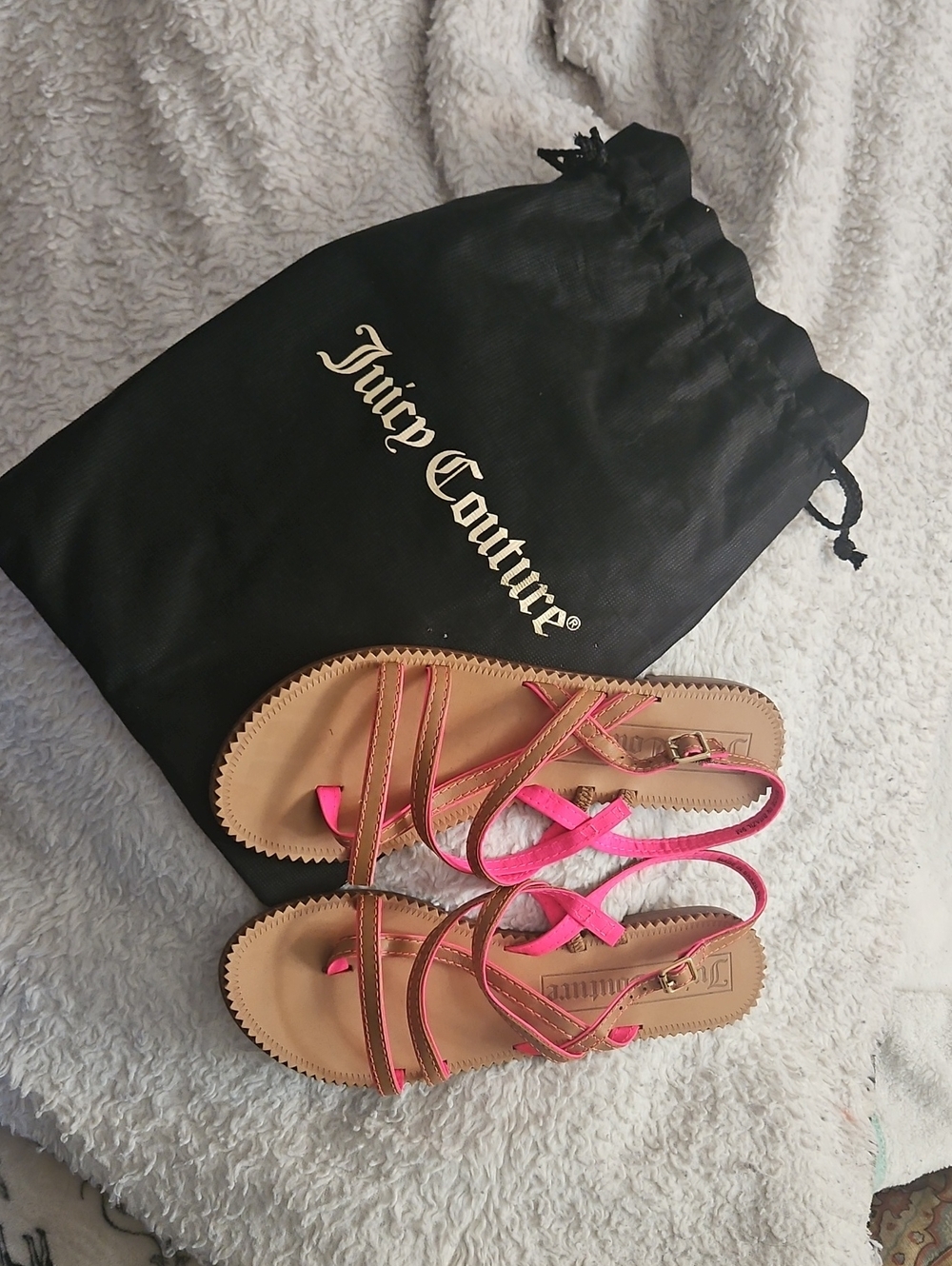 Juicy Couture Hot Pink Strappy Women's Sandals with Tan Footbed